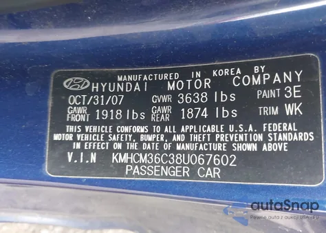 2008 Hyundai Accent Gs from USA, damaged, VIN KMHCM36C38U067602